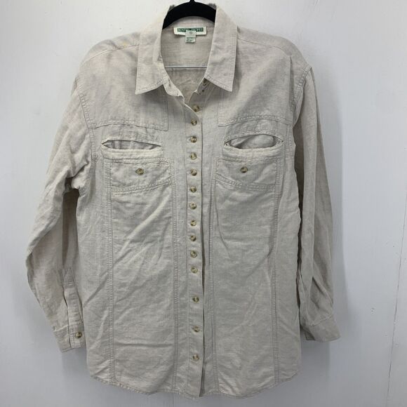 Vintage Boston Proper Womens 10 Button Up Top Safari Campcore Granola Girl Linen - Picture 1 of 8